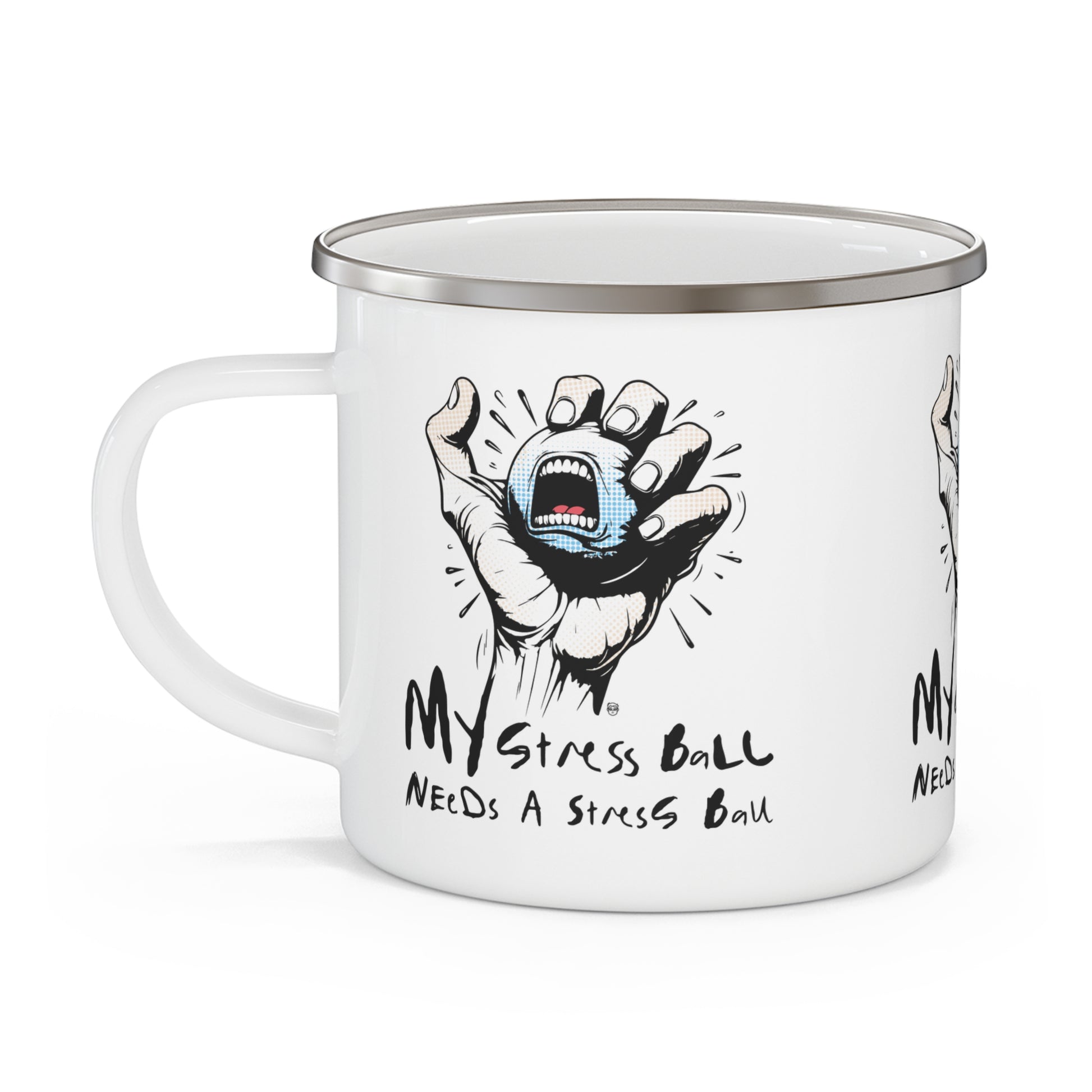 Burnt Out™ | My Stress Ball Needs a Stress Ball Gift Enamel Mug, Funny Self Help Stress Mug