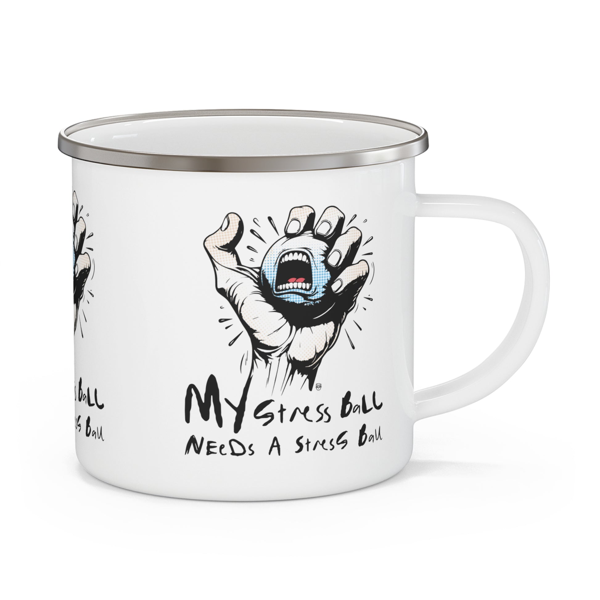 Burnt Out™ | My Stress Ball Needs a Stress Ball Gift Enamel Mug, Funny Self Help Stress Mug
